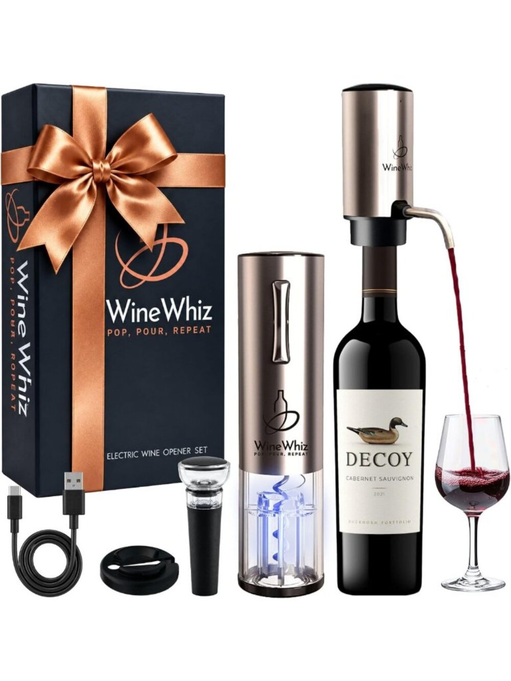 Rechargeable Electric Wine Aerator & Opener Set with Accessories - Perfect Gift